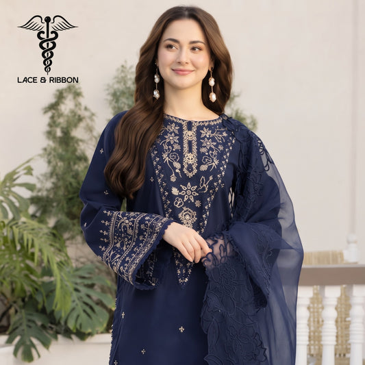 EMBROIDERED DHANAK WITH ORGANZA DUPATTA UNSTITCHED WINTER 3PC