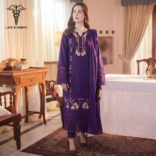 EMBROIDERED DHANAK CHICKENKARI UNSTITCHED WINTER 3PC