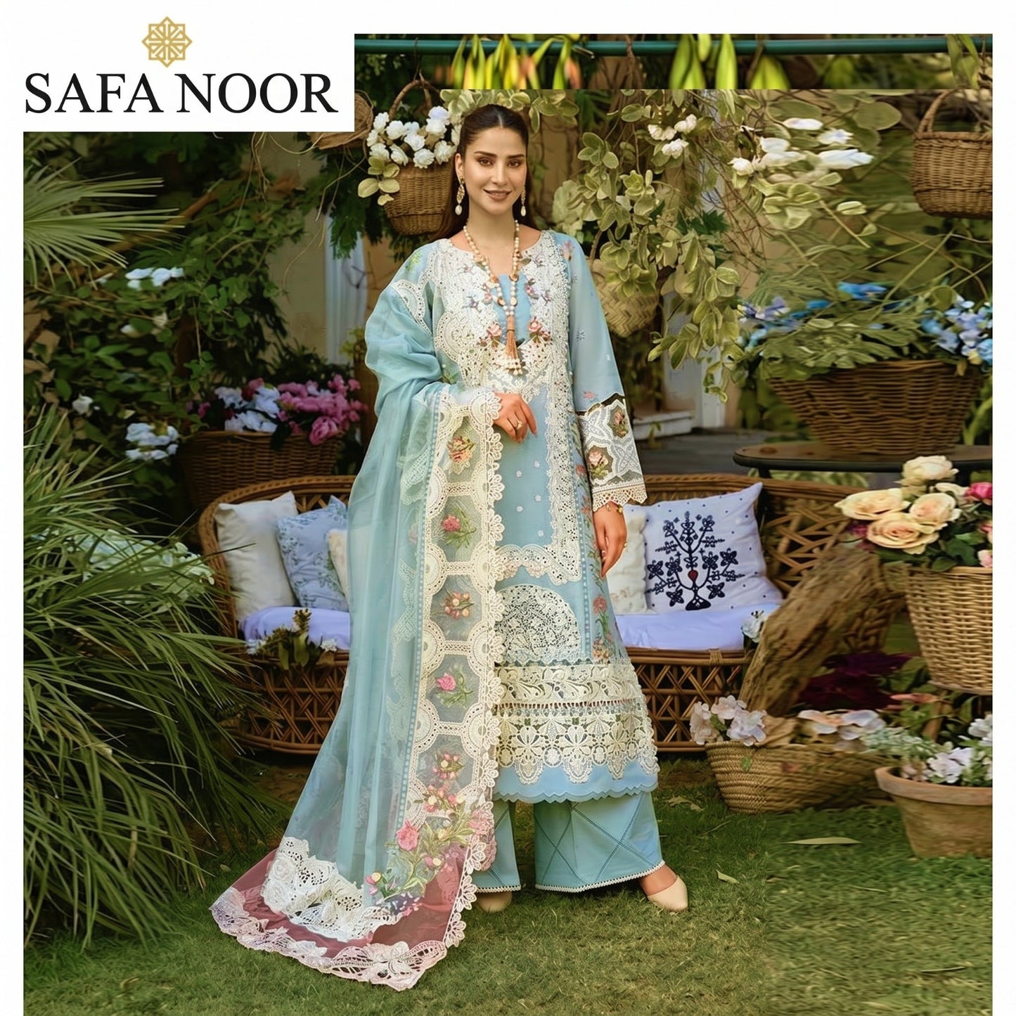 SAFA NOOR LAWN EMBROIDERED UNSTITCHED 3PC