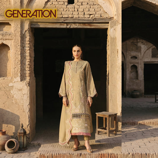 GENERATION LAWN EMBROIDERED UNSTITCHED 3PC