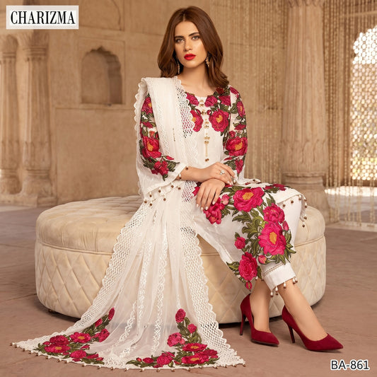 CHARIZMA WHITE LAWN EMBROIDERED UNSTITCHED 3PC
