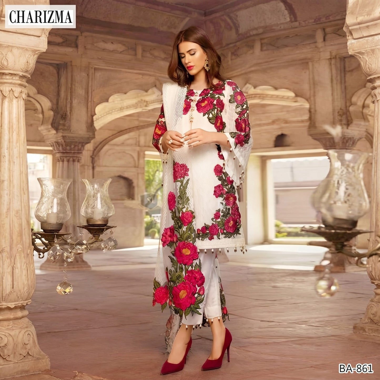 CHARIZMA WHITW LAWN EMBROIDERED UNSTITCHED 3PC