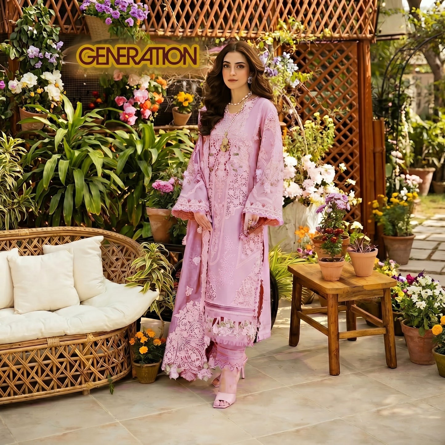 GENERATION LAWN CHICKENKARI EMBROIDERED UNSTITCHED 3PC